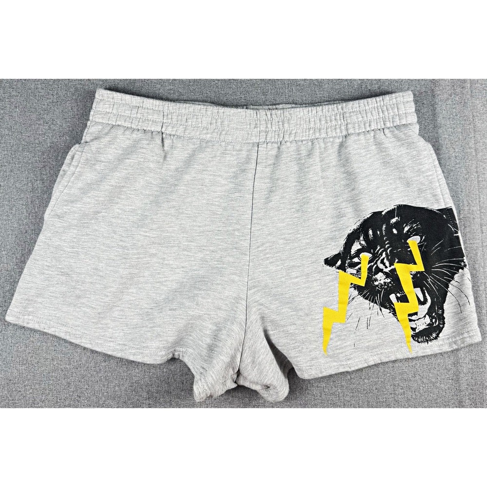 Philadelphia Printworks Womens L Panther Graphic Sweat Shorts Gray Lightning